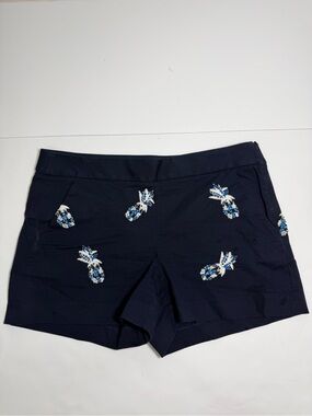 Loft Ann Taylor  Embroidered Beaded Shorts Womens Size 4/6 Blue Chino Pineapples